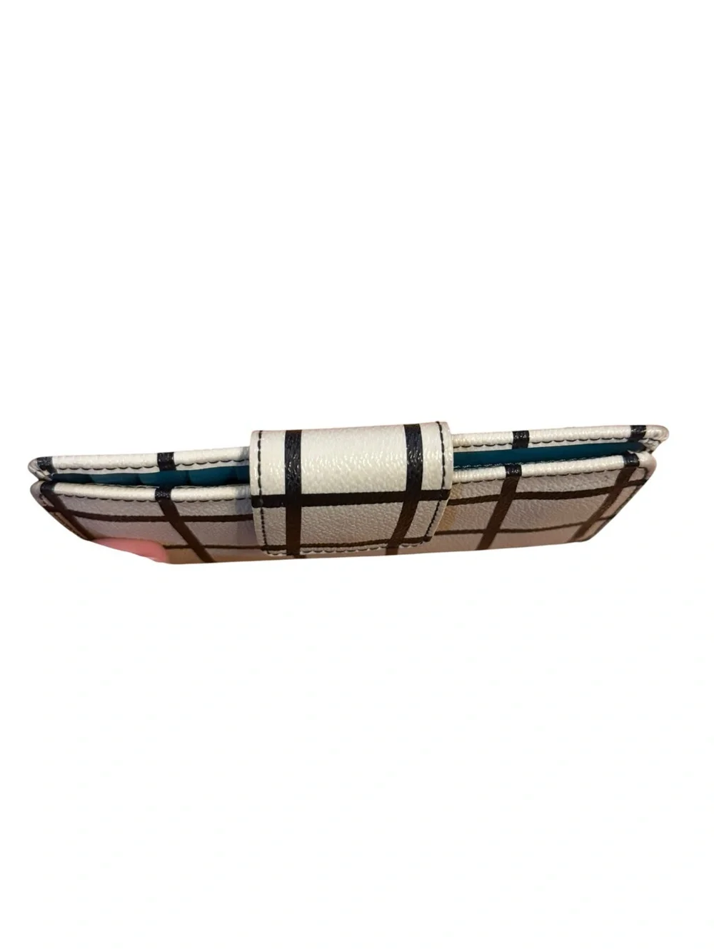 Fossil Check-Pattern Snap Wallet in Cream & Black